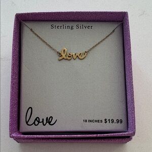 Sterling Silver Gold 'Love' Script Necklace - 18 Inches NWT